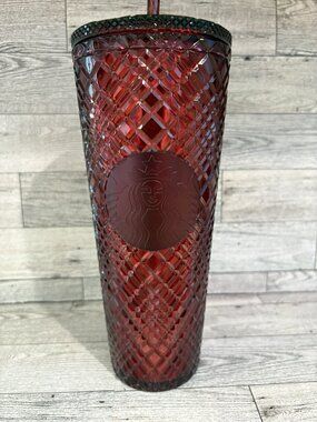 Starbucks Holiday 2021 Ruby Red Jeweled Tumbler Straw Lid Venti 24 oz